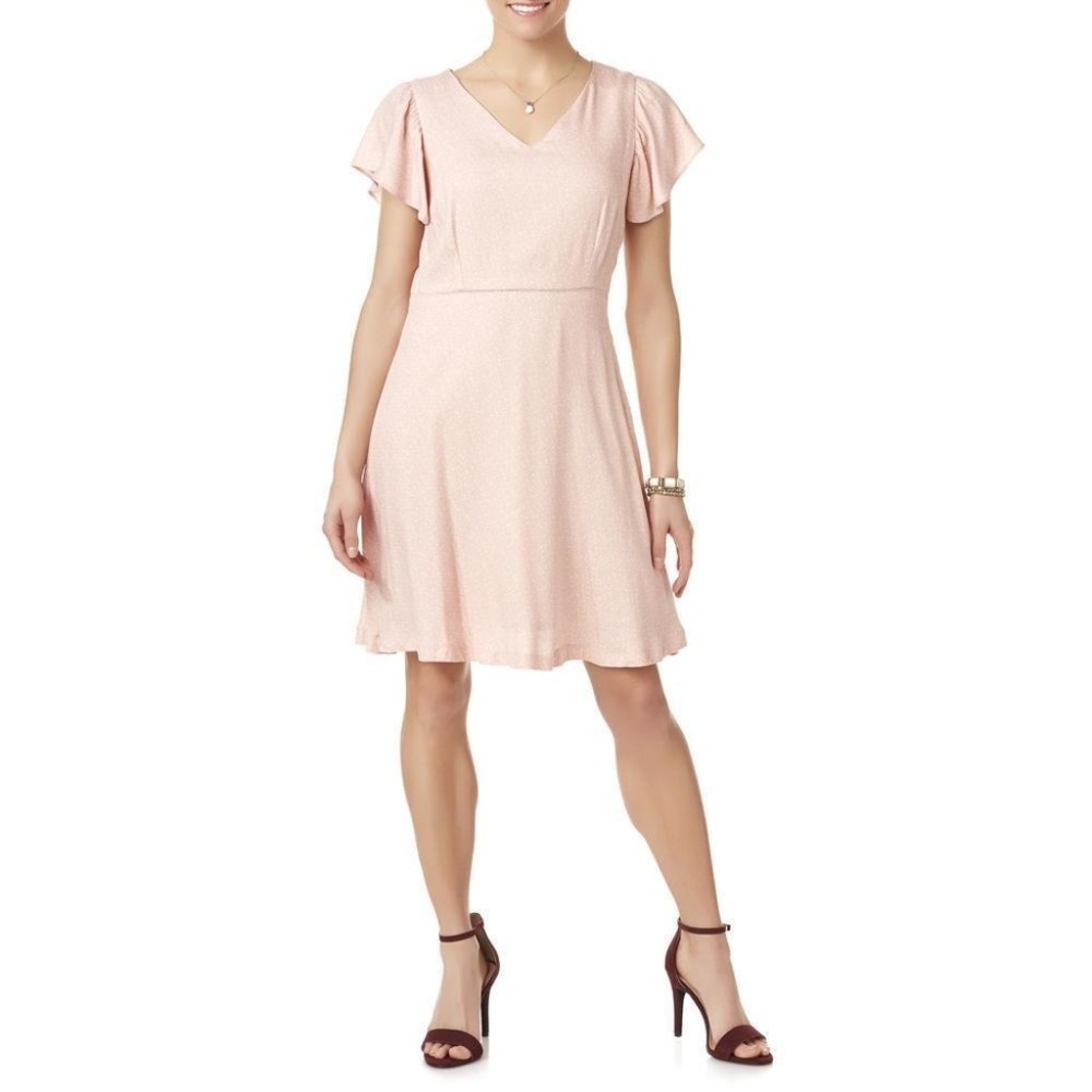 Simply Styled Flutter Sleeve Pink Fit Flare Dress